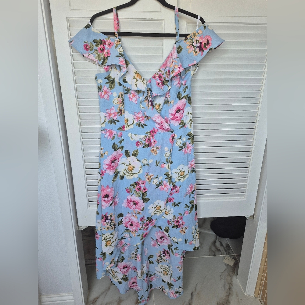 Iz Byer Blue Floral High Low Dress